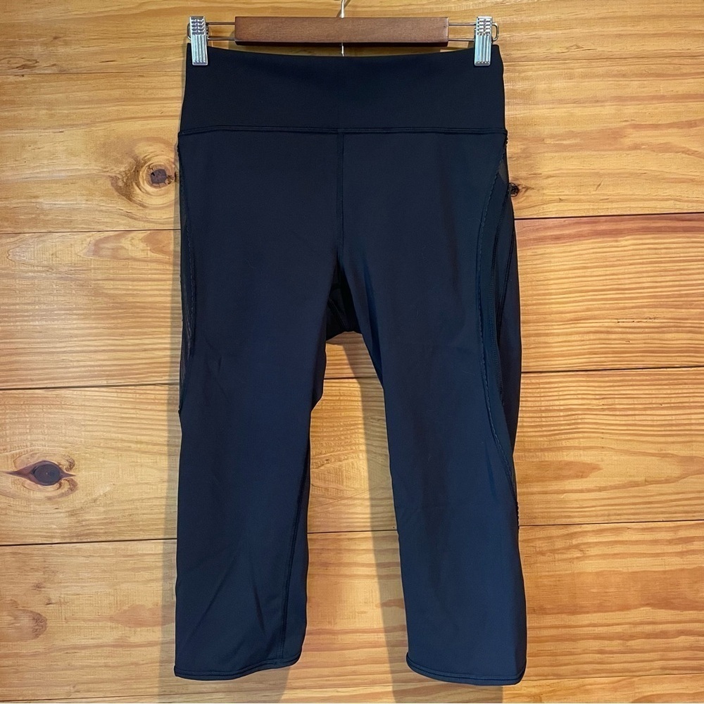 Lululemon Sun Setter Crop Leggings 17.5” Black 8 W6AEQS Sheer Mesh Activewear